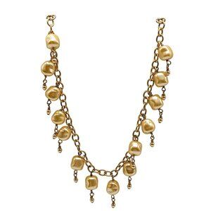 Dominique Cohen Gold-Tone Necklace With Dangling Pearl-Like Beads